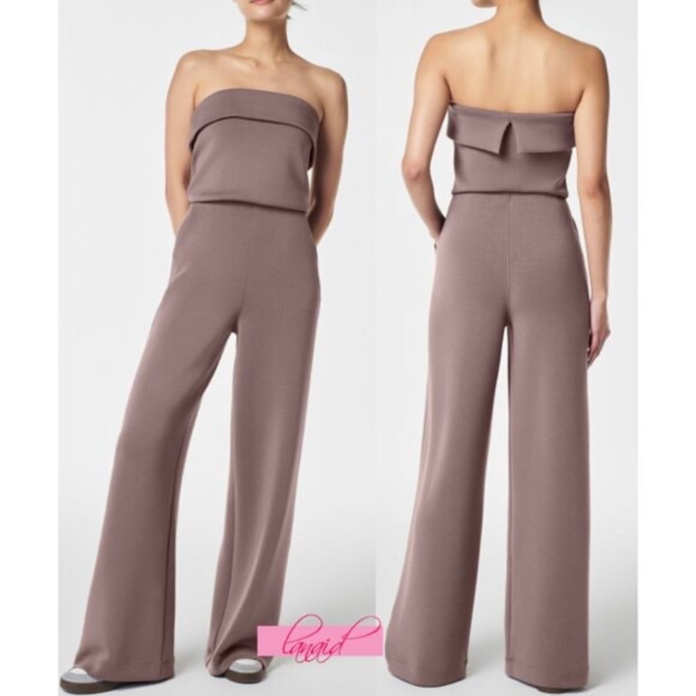 Spanx AirEssentials Strapless Jumpsuit Smoke Blouson Wide Leg Romper One-Piece M